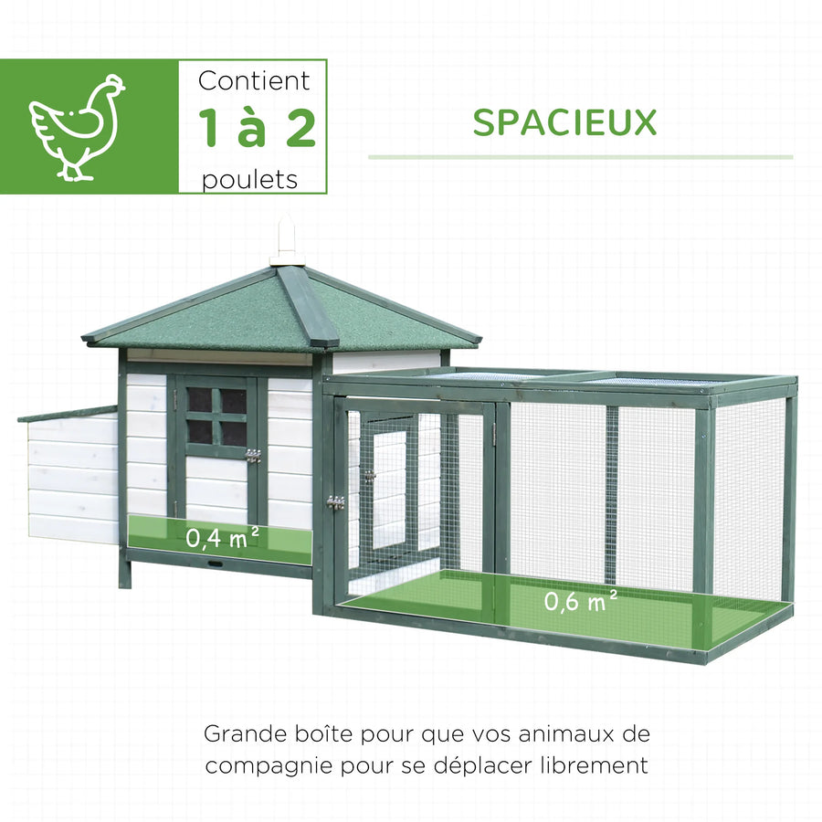 Poulailler Bois de Pin 1 à 2 Poules avec Enclos